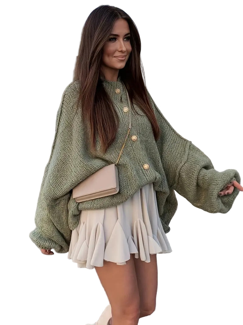 Ladies Open Front Button Cardigan Sweater - Nocini