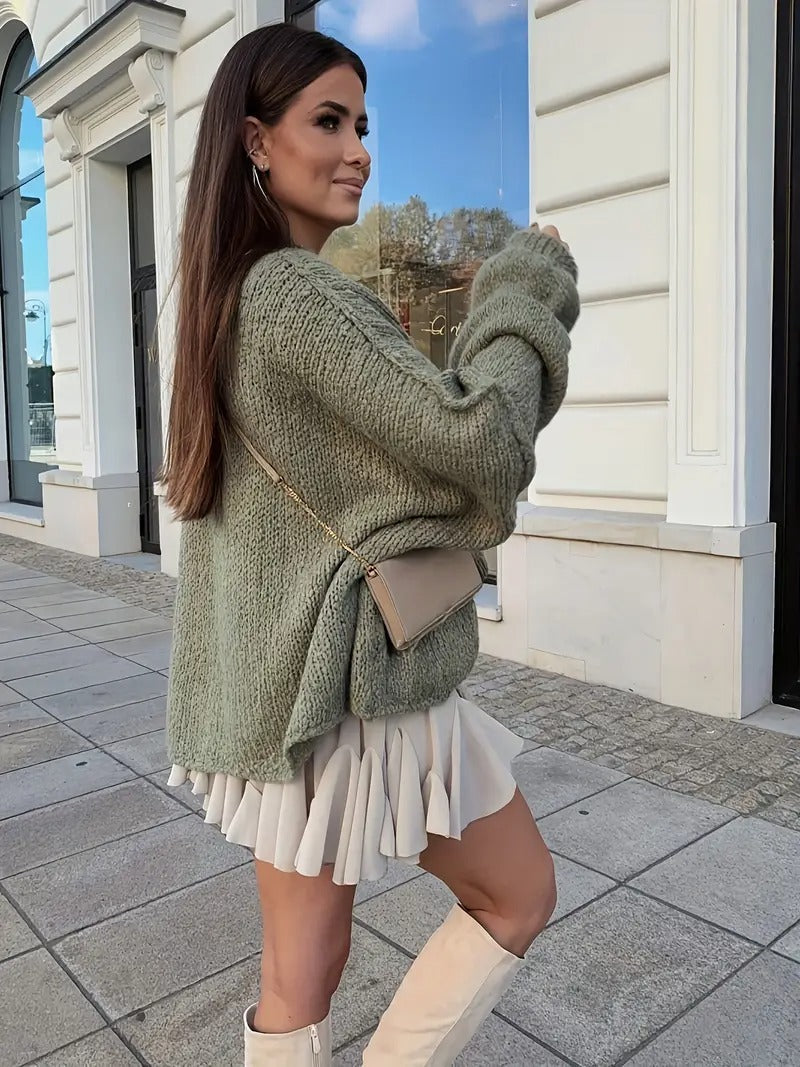 Ladies Open Front Button Cardigan Sweater