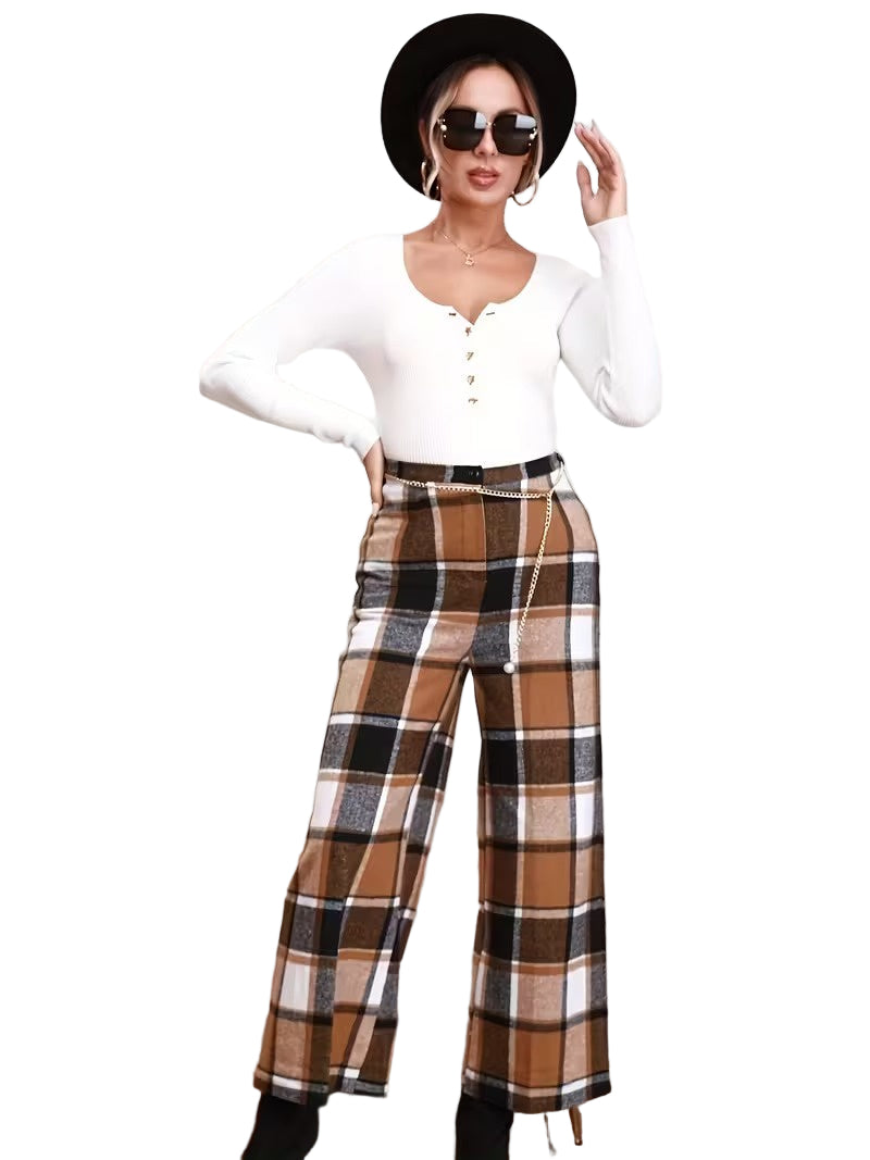 Ladies Loose Fit Checked Pants - Nocini