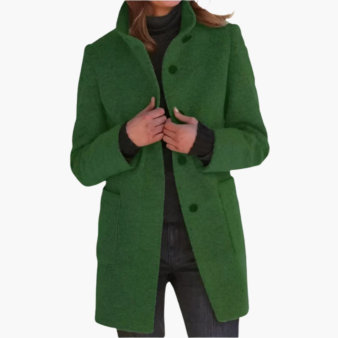 Ladies Classic Coat with Pockets and High Collar