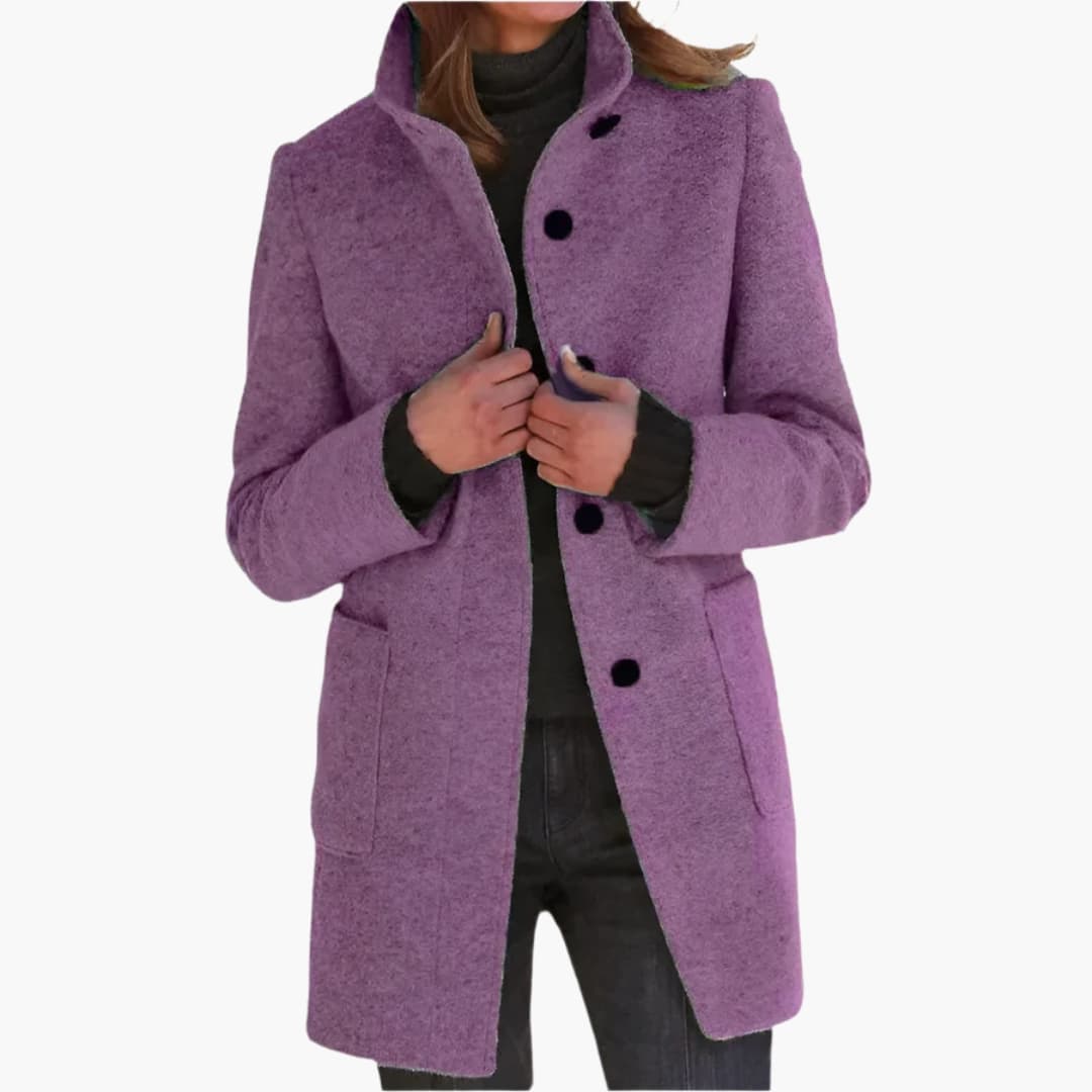 Ladies Classic Coat with Pockets and High Collar