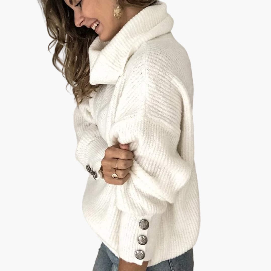 Ladies' Crew Neck Button Sleeve Jumper