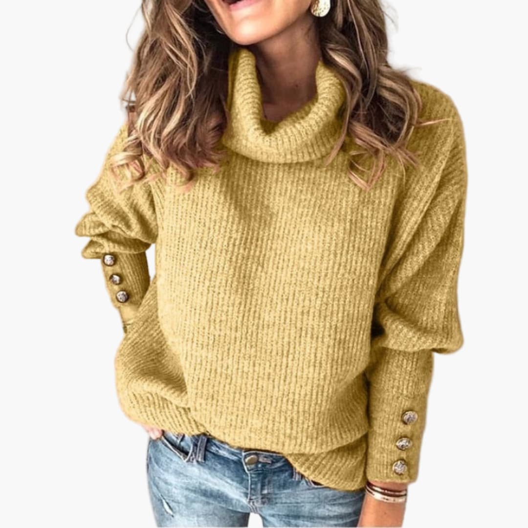 Ladies' Crew Neck Button Sleeve Jumper