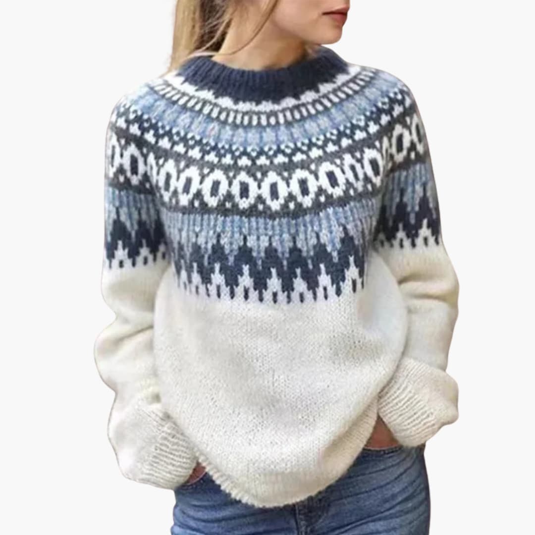 Feminine Crew Neck Patterned Knit Sweater - Olytrend