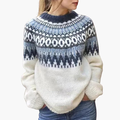 Feminine Crew Neck Patterned Knit Sweater - Olytrend