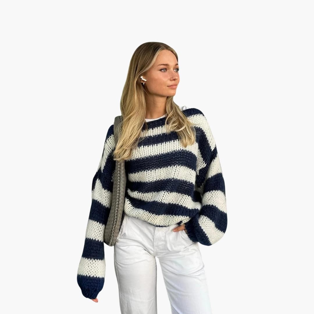 Classic Crew Neck Striped Women's Sweater - Olytrend