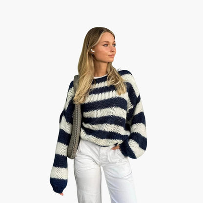 Classic Crew Neck Striped Women's Sweater - Olytrend