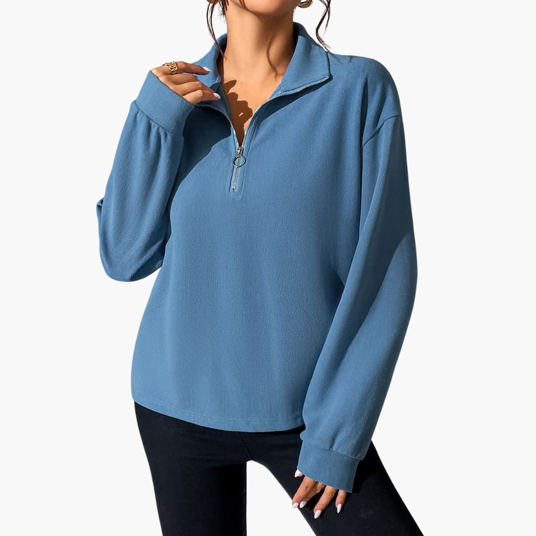 Ladies' Crew Neck Half Zip Pullover Sweater - Olytrend