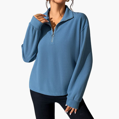Ladies' Crew Neck Half Zip Pullover Sweater - Olytrend