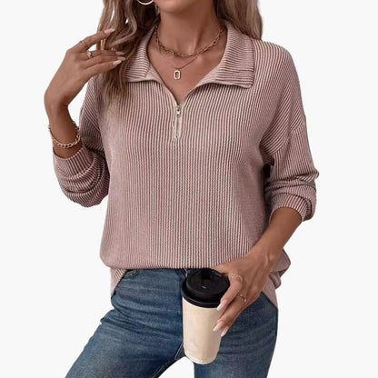 Ladies' Striped Pullover Sweater with Half Zip