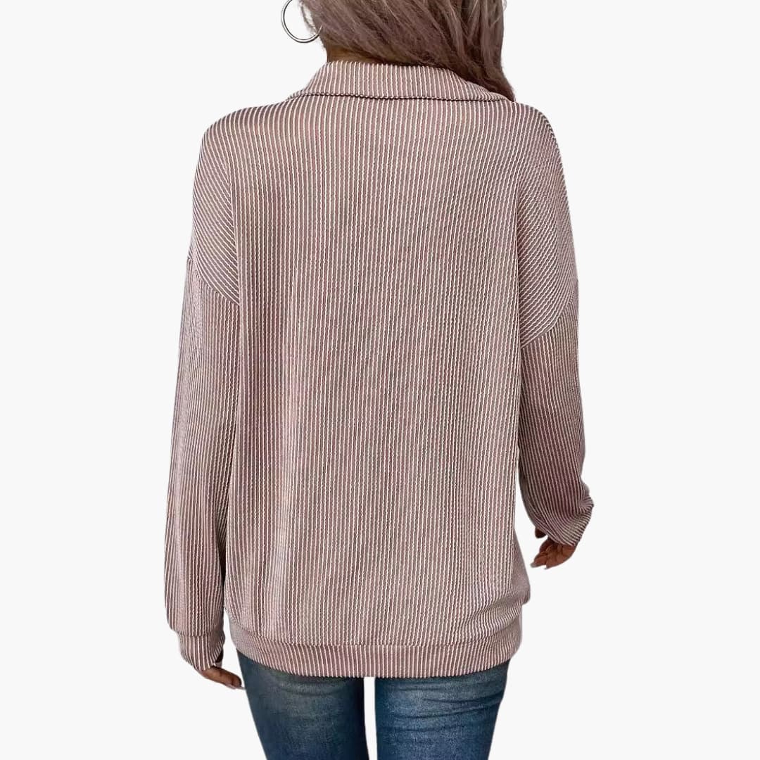 Ladies' Striped Pullover Sweater with Half Zip
