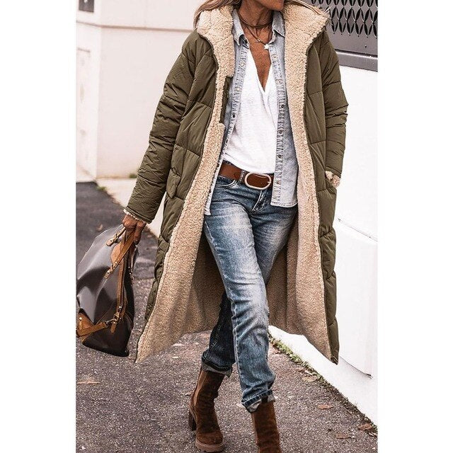 Warm Reversible Parka Coat with Fleece Lining