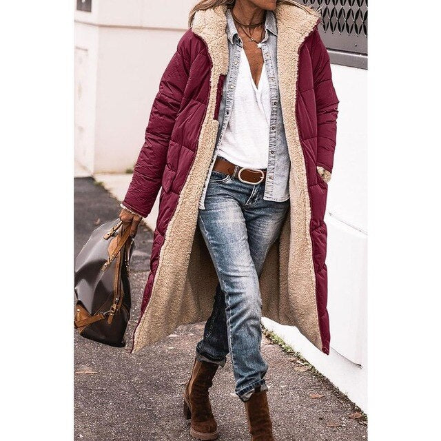 Warm Reversible Parka Coat with Fleece Lining
