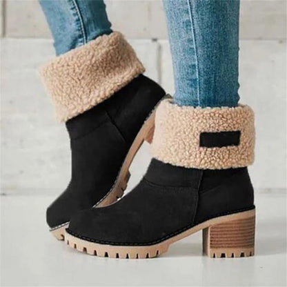 Ladies Suede Mid Heel Boots with Faux Fur Trim