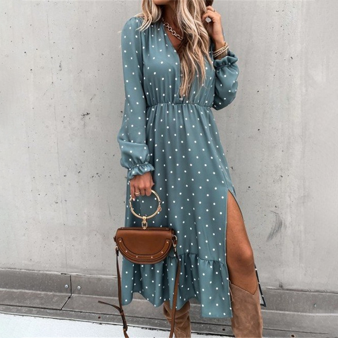 Elegant V Neck Floral Midi Dress with Short Sleeves