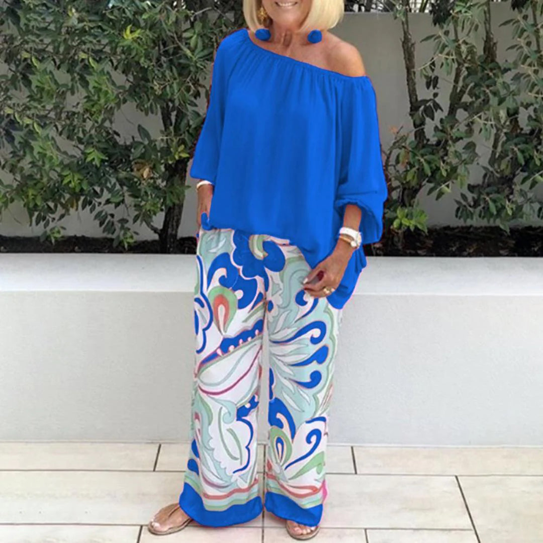 Ladies' Cropped Top and Wide Leg Pants Set - Nocini