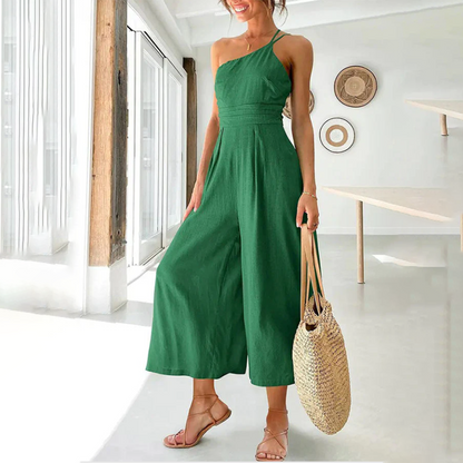 Women's Sleeveless Wide Leg Jumpsuit Comfortable One Shoulder Design