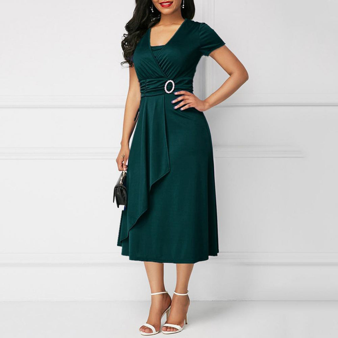 Ladies Classic Wrap Dress with V Neck and Belt