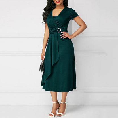 Ladies Classic Wrap Dress with V Neck and Belt