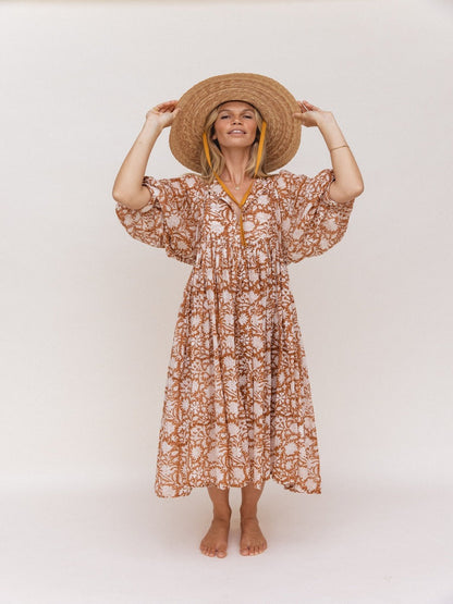 Comfy Floral V Neck Maxi Dress for Women