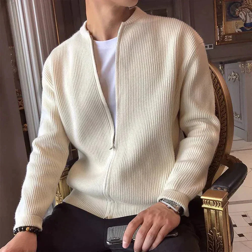 Men's Zip Up Knit Cardigan Sweater - Nocini