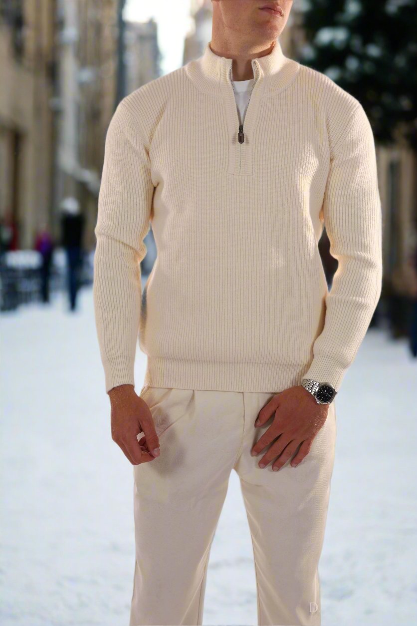 Cozy Men's Crew Neck Short Zip Sweater - Nocini