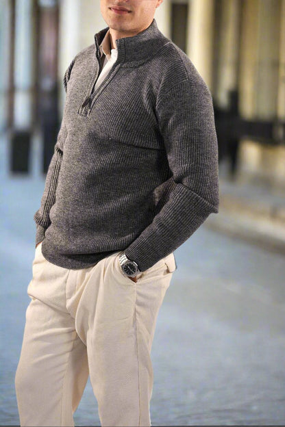 Cozy Men's Crew Neck Short Zip Sweater