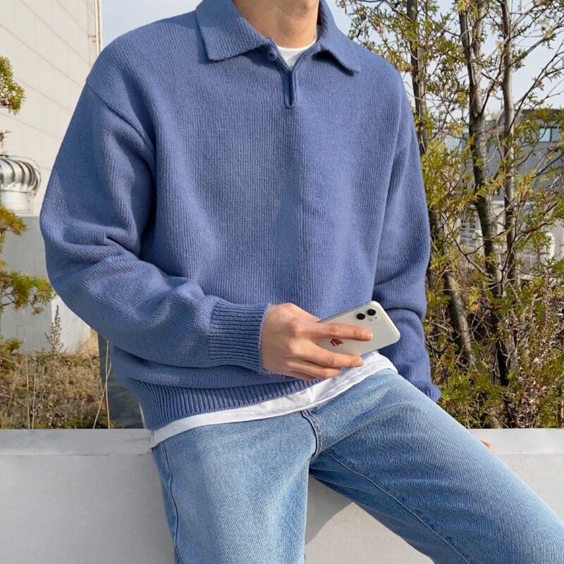 Cozy Men's Polo Sweater Soft Wool Blend
