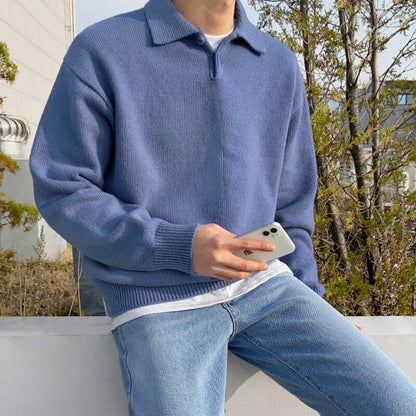 Cozy Men's Polo Sweater Soft Wool Blend