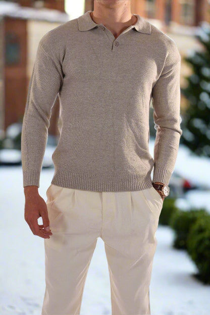 Classic Fit Men's Long Sleeve Polo Shirt - Nocini