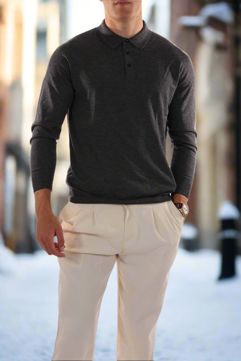 Classic Fit Men's Long Sleeve Polo Shirt