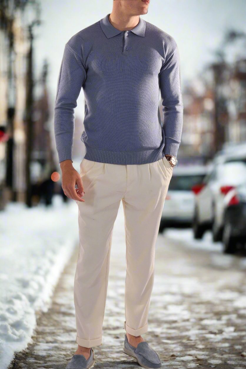 Classic Fit Men's Long Sleeve Polo Shirt