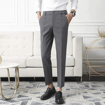Slim Fit Men's Dress Pants Flat Front Ankle Length
