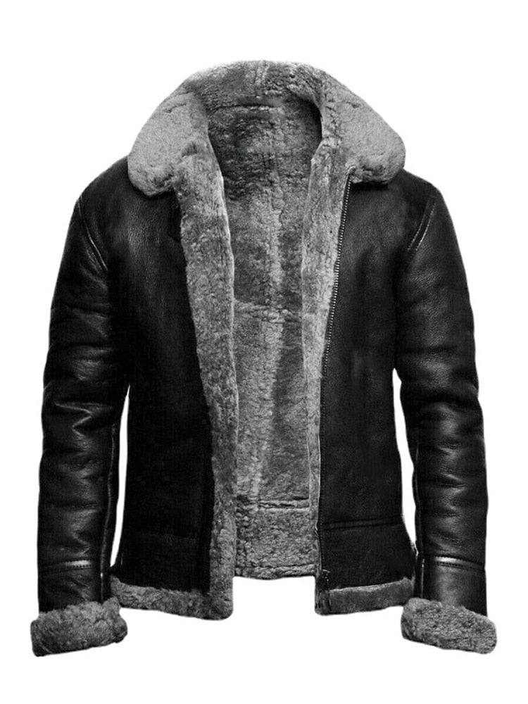 Men's Faux Leather Jacket with Fleece Lining - Nocini