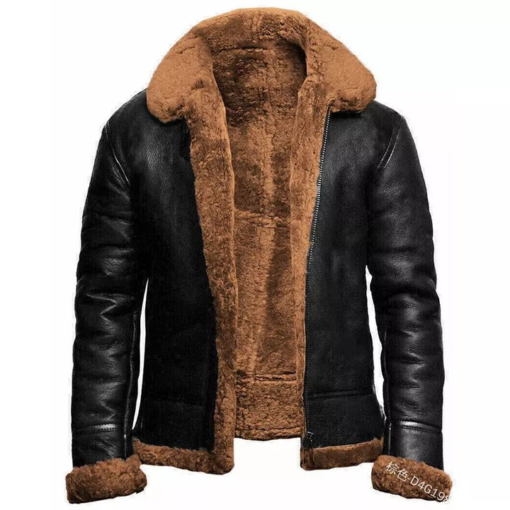 Men's Faux Leather Jacket with Fleece Lining