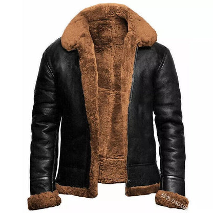Men's Faux Leather Jacket with Fleece Lining