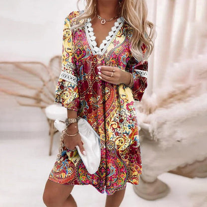 Vintage Floral Maxi Dress with Lace Trim