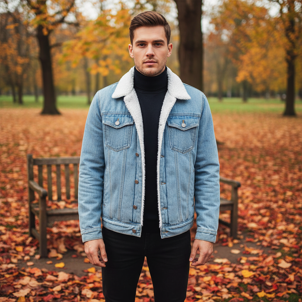 Warm Fleece Lined Denim Jacket - Pexav