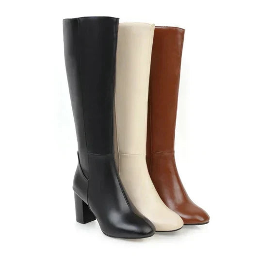Ladies Tall Zip Up Heel Boots - Olytrend