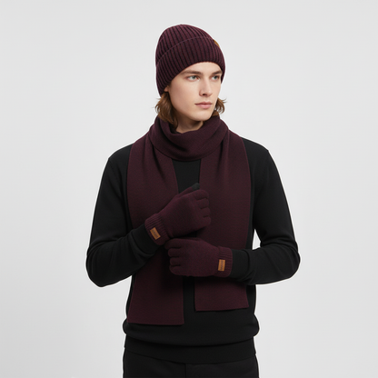 Dreiteiliges Gestricktes Winteraccessoire Set - WarmTrio