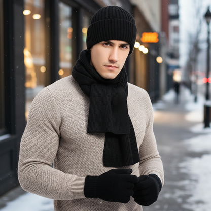 Cozy 3 Piece Knit Winter Hat Scarf Set - Pexav