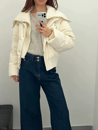 Warm Quilted Down Jacket | Oversized High Neck Coat