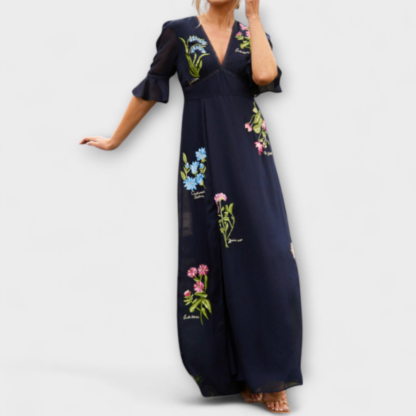 Elegant Dark Blue Embroidered Party Dress