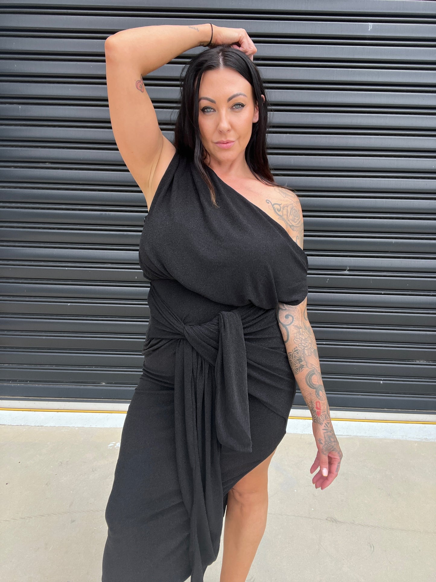 Elegant One Shoulder Midi Dress with Side Slit