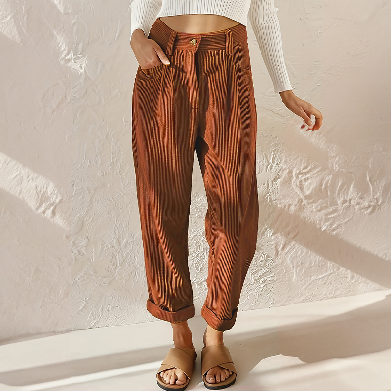 Women's Comfortable High Waist Corduroy Trousers