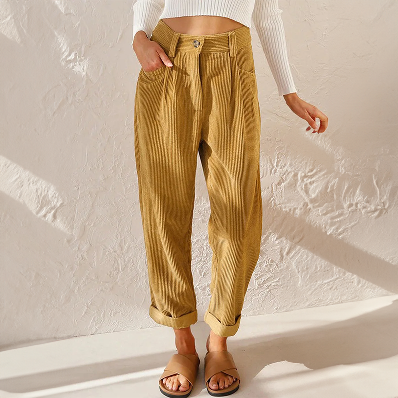 Women's Comfortable High Waist Corduroy Trousers - Nocini