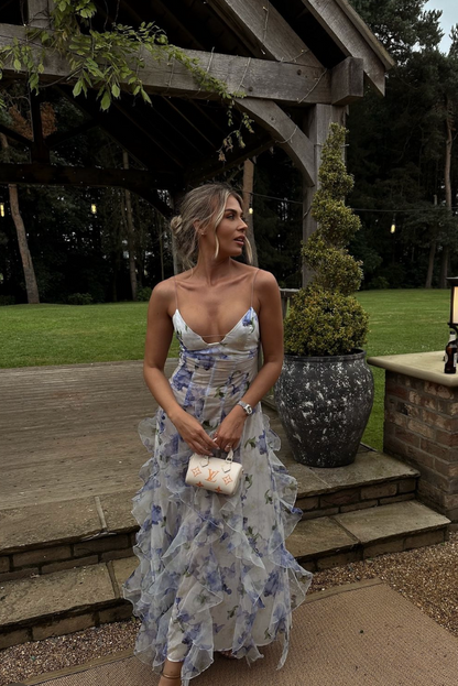 Ladies Long Floral Summer Dress with Thin Straps