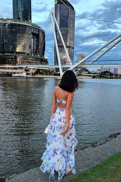 Ladies Long Floral Summer Dress with Thin Straps