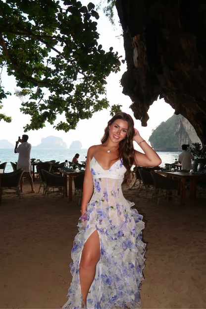 Ladies Long Floral Summer Dress with Thin Straps
