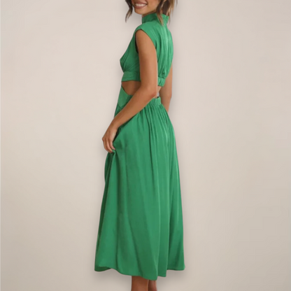 Elegant Sleeveless Floor Length Dress with High Waist Cutout